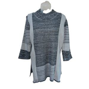 Ming Gray Patterned Knit Sweater Top S 3/4 Sleeves Acrylic/Wool Blend Textured D